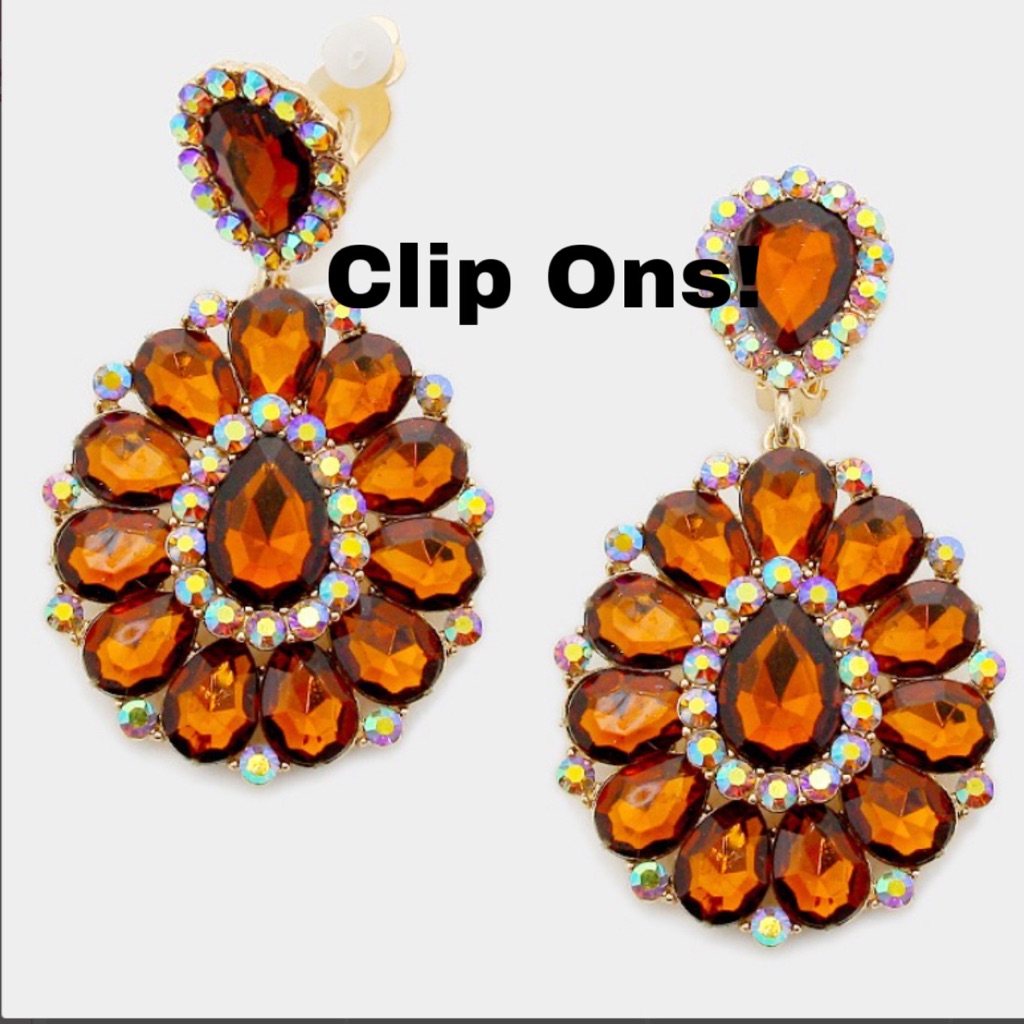 Golden Topaz Swarovski Crystal Clip On Earrings